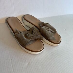 Seychelles Italy Tan Suede Leather Knot Bow Slide Sandals Womens 8 Summer